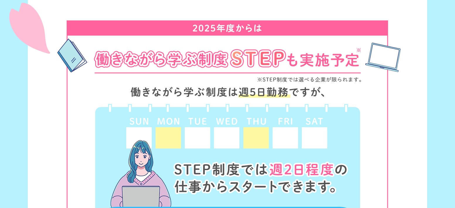2025年からは働きながらマナ具制度 STEPも実施予定